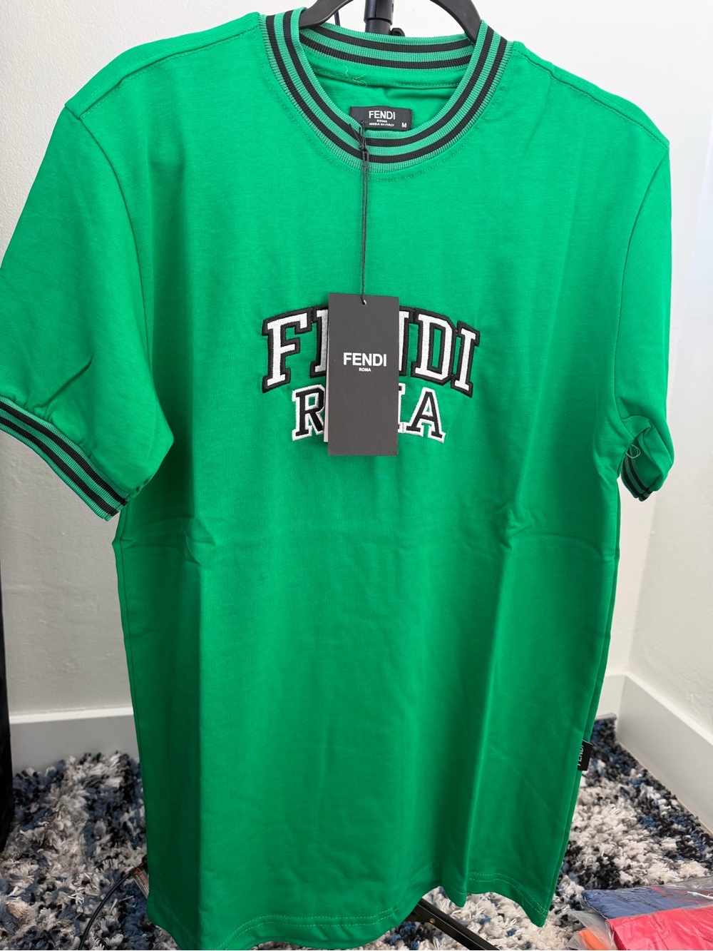 Fendi Green Logo Rugby-Style Collar Tee